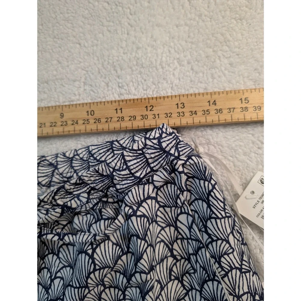 CeCe Womens Wide Leg Pants Navy White Shell Fan Print Elastic Waist XS NWT